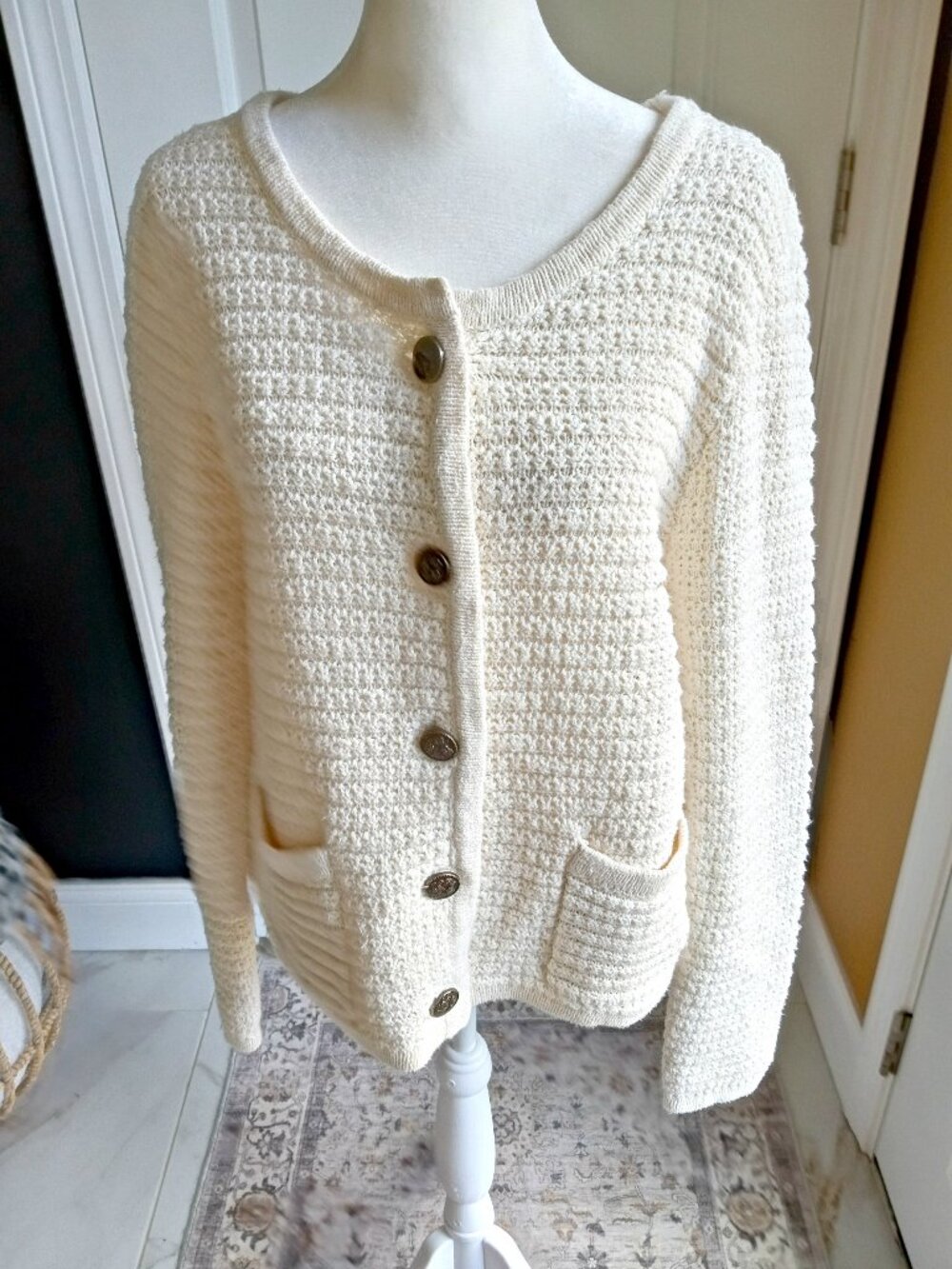 NEW! 119.50 LUCKY BRAND KNIT CARDIGAN FLORAL BUTTONS